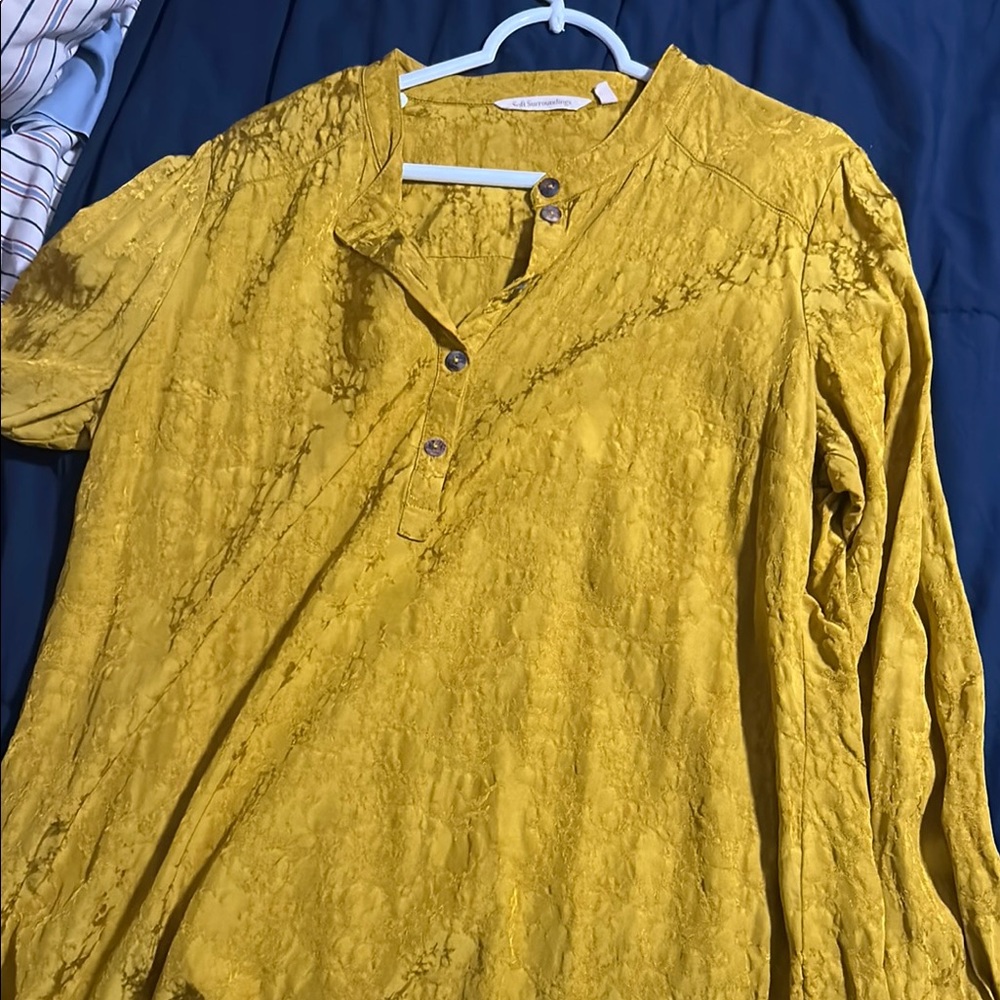 Soft Surroundings Mustard Textured Button-Up Top